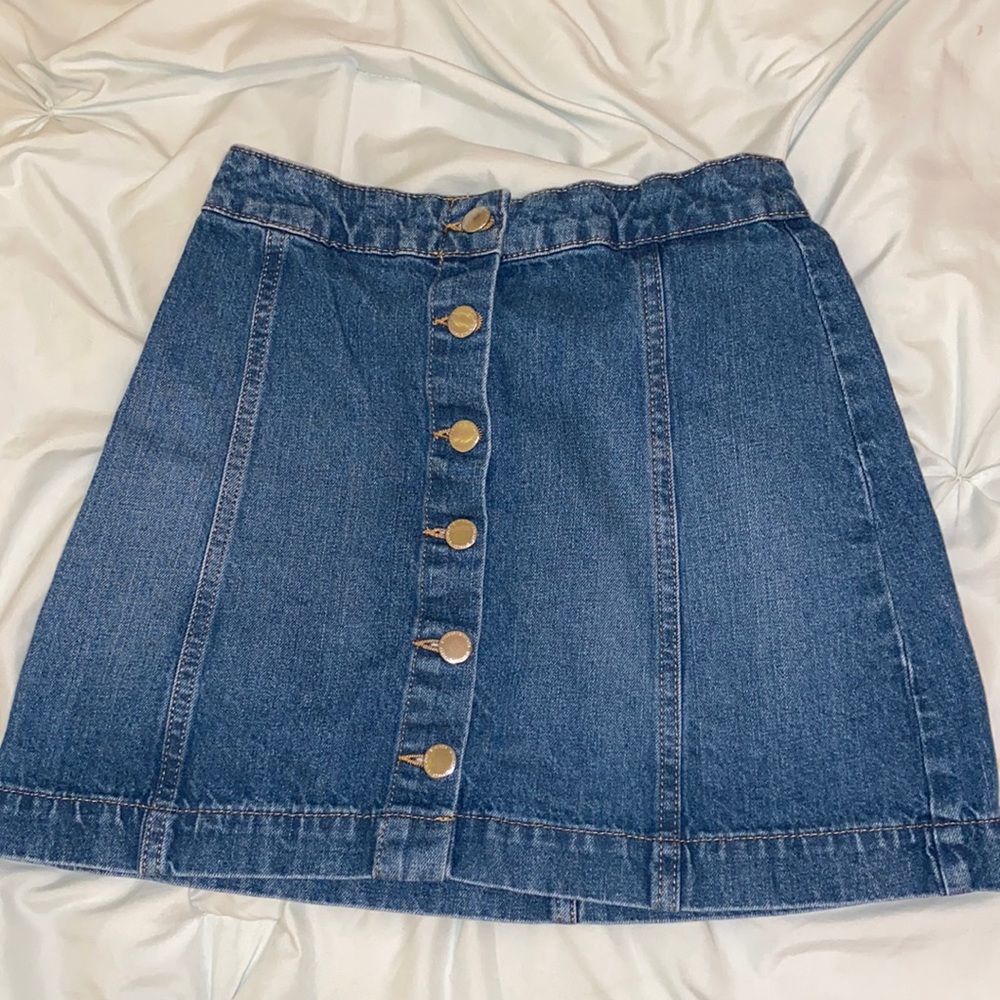 high waisted button jean skirt